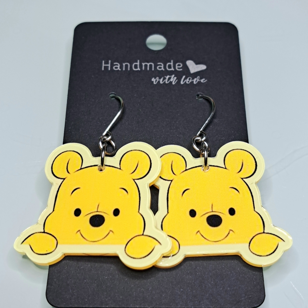 Winnie The Pooh Earrings With Stainless Steel Ear Wires